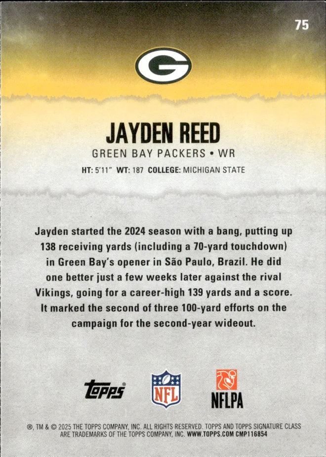 Jayden Reed card back