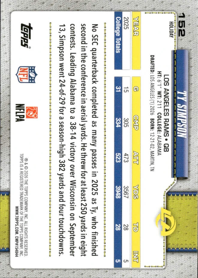 Ty Simpson card back