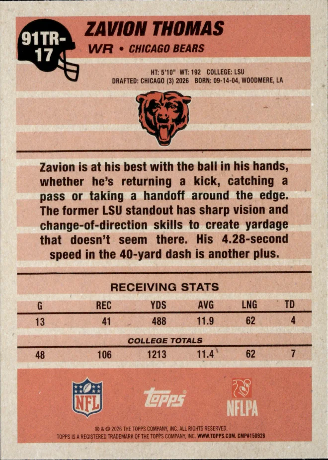 Zavion Thomas card back