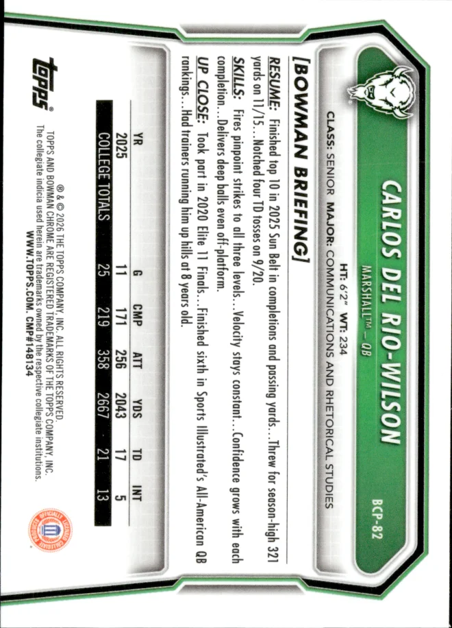 Carlos Del Rio-Wilson card back