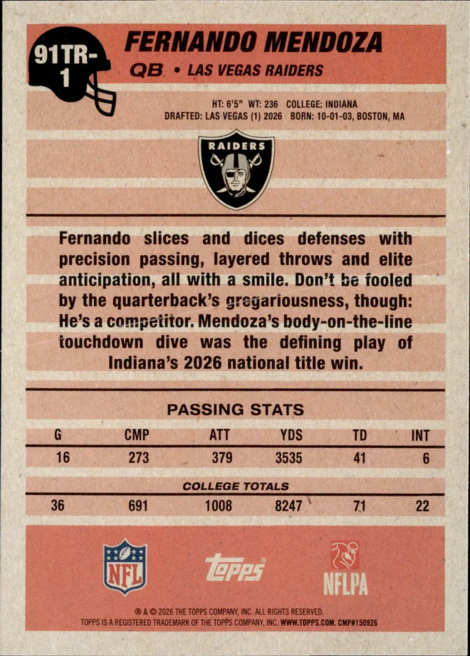 Fernando Mendoza card back
