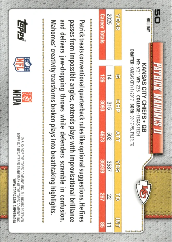 Patrick Mahomes II card back