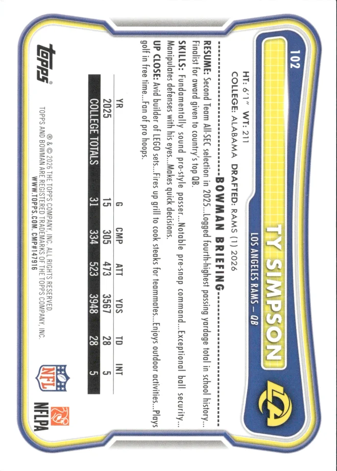 Ty Simpson card back