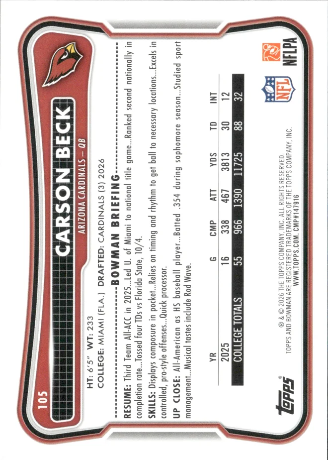 Carson Beck card back