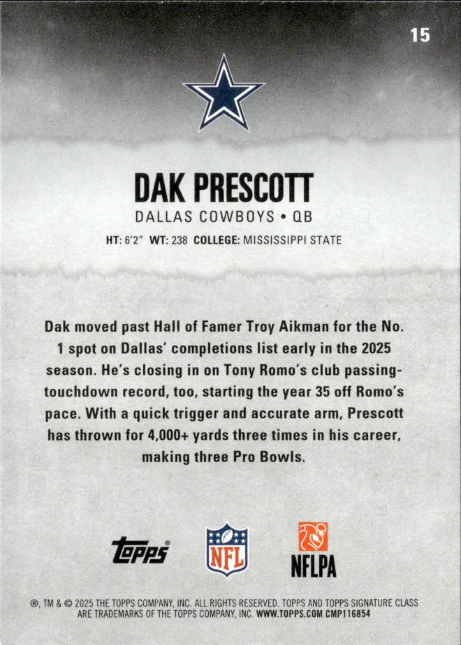Dak Prescott card back