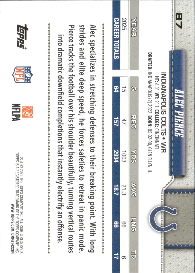 Alec Pierce card back