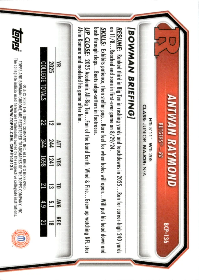 Antwan Raymond card back