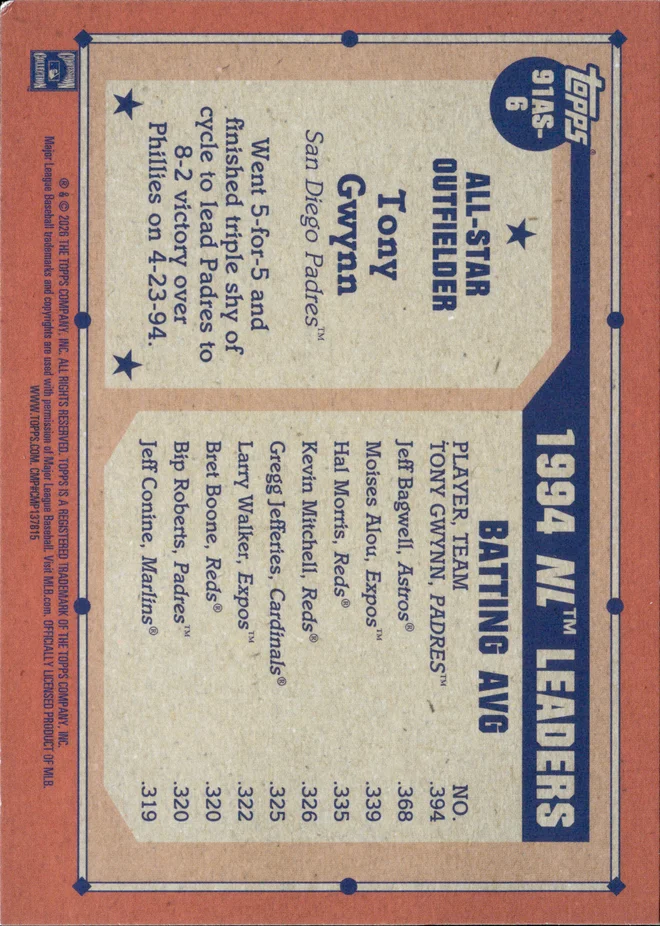 Tony Gwynn card back