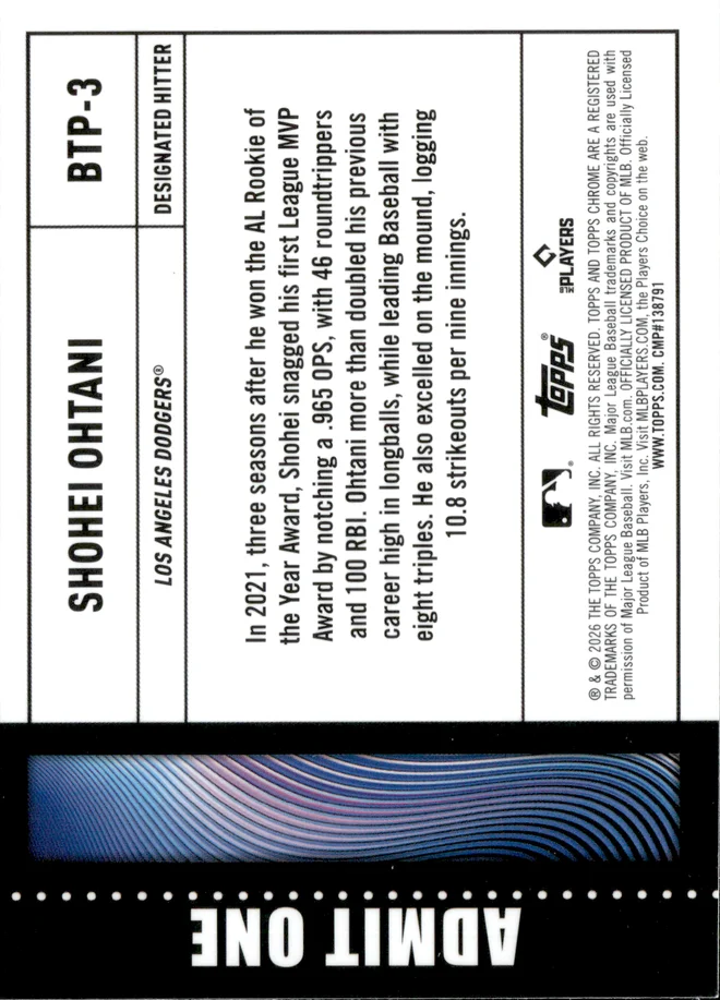Shohei Ohtani card back
