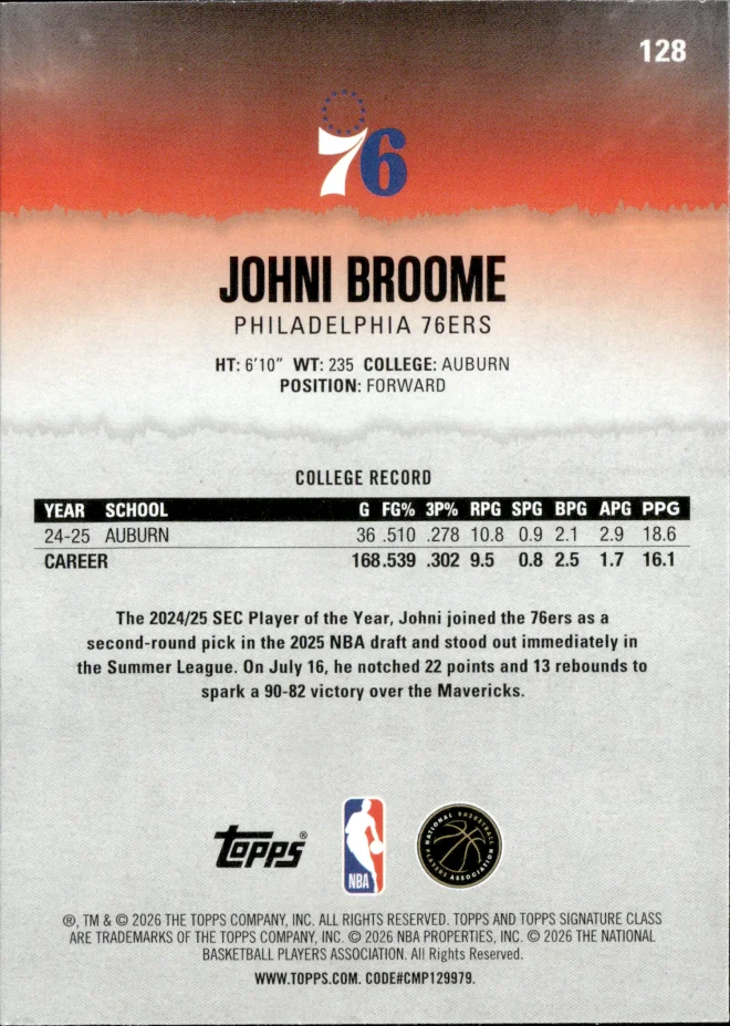 Johni Broome card back