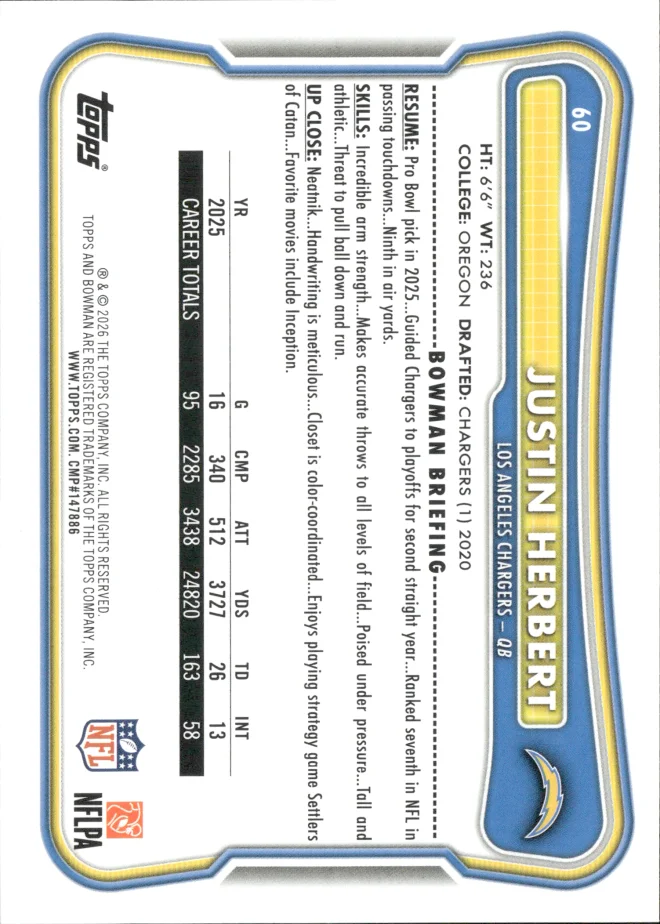 Justin Herbert card back
