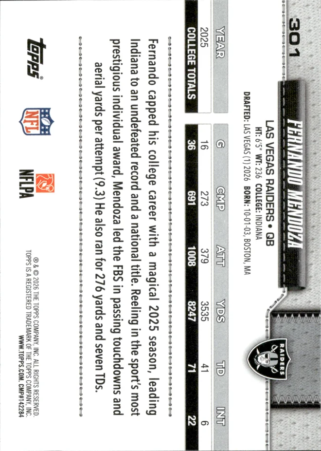 Fernando Mendoza card back