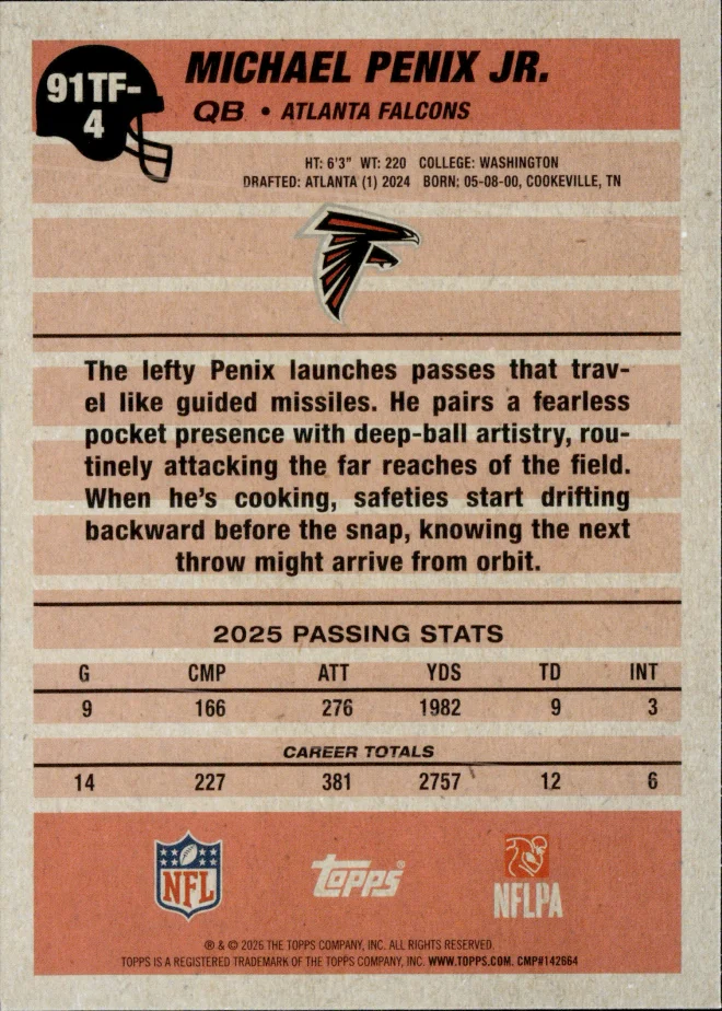 Michael Penix Jr. card back