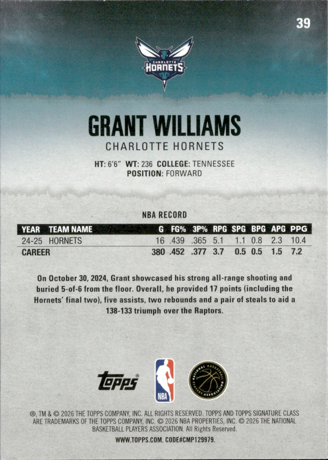 Grant Williams card back