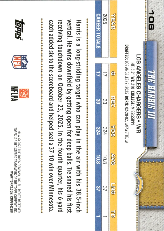 Tre Harris III card back