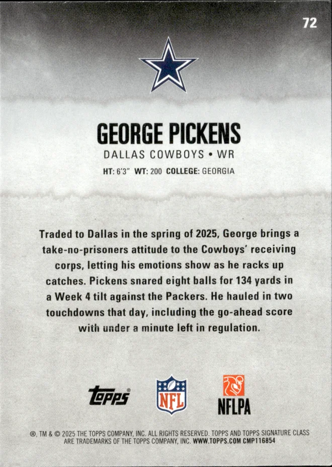 George Pickens card back