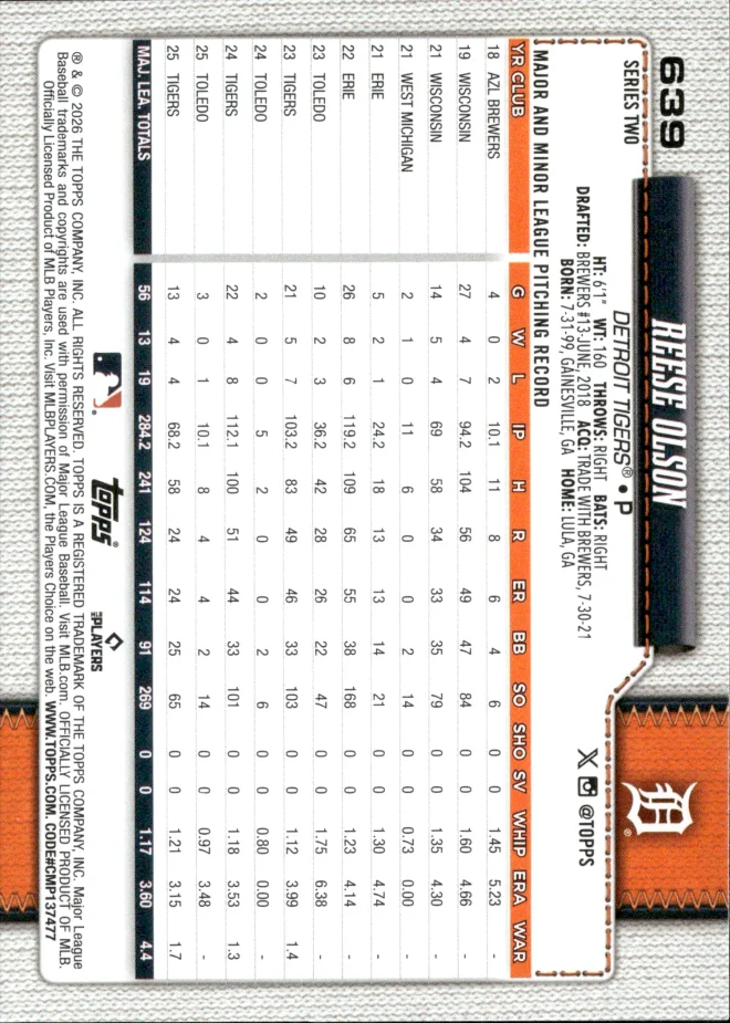 Reese Olson card back
