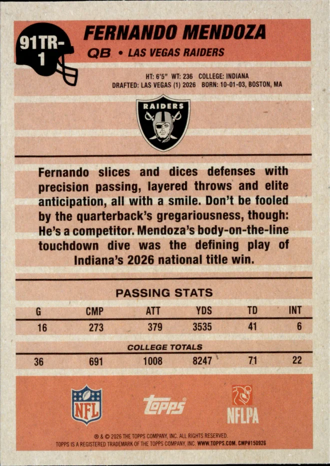 Fernando Mendoza card back