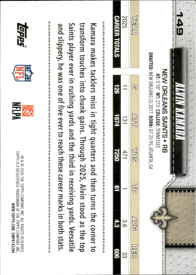 Alvin Kamara card back