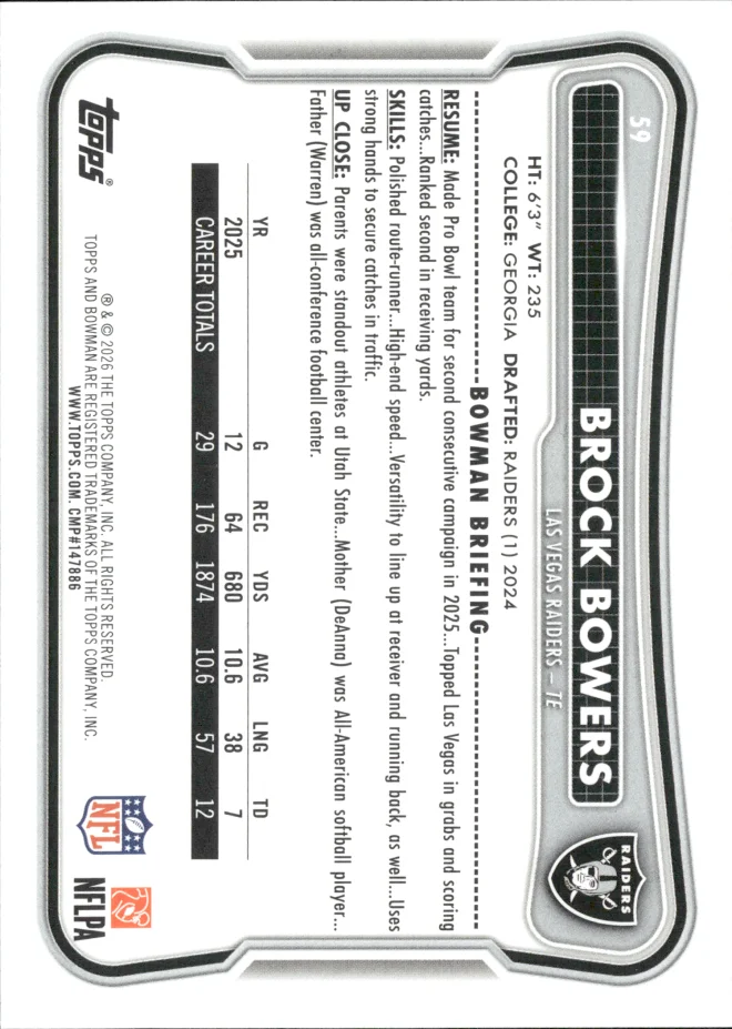 Brock Bowers card back