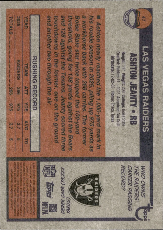 Ashton Jeanty card back