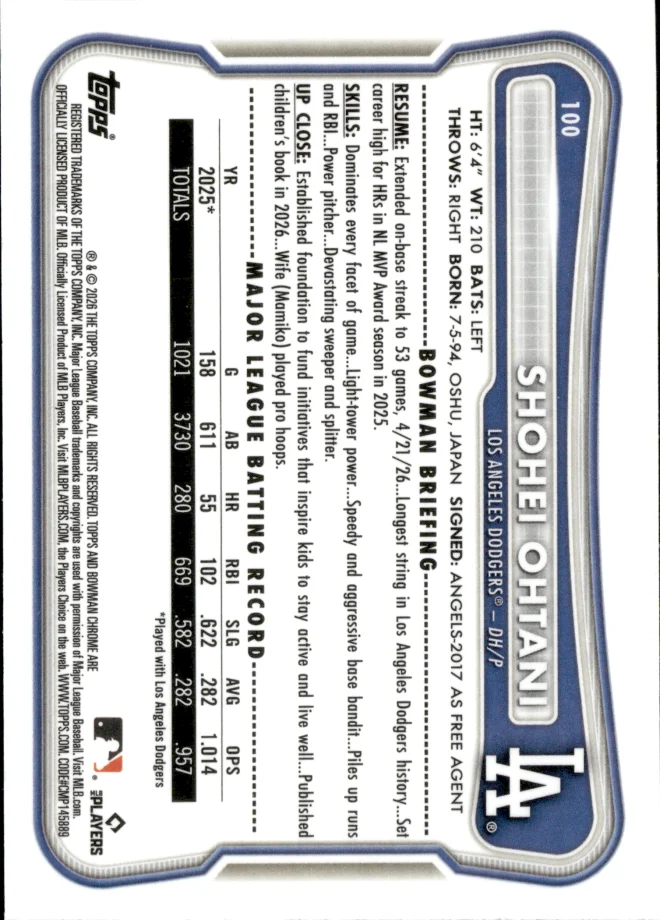 Shohei Ohtani card back