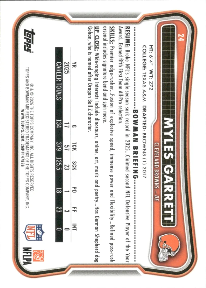 Myles Garrett card back
