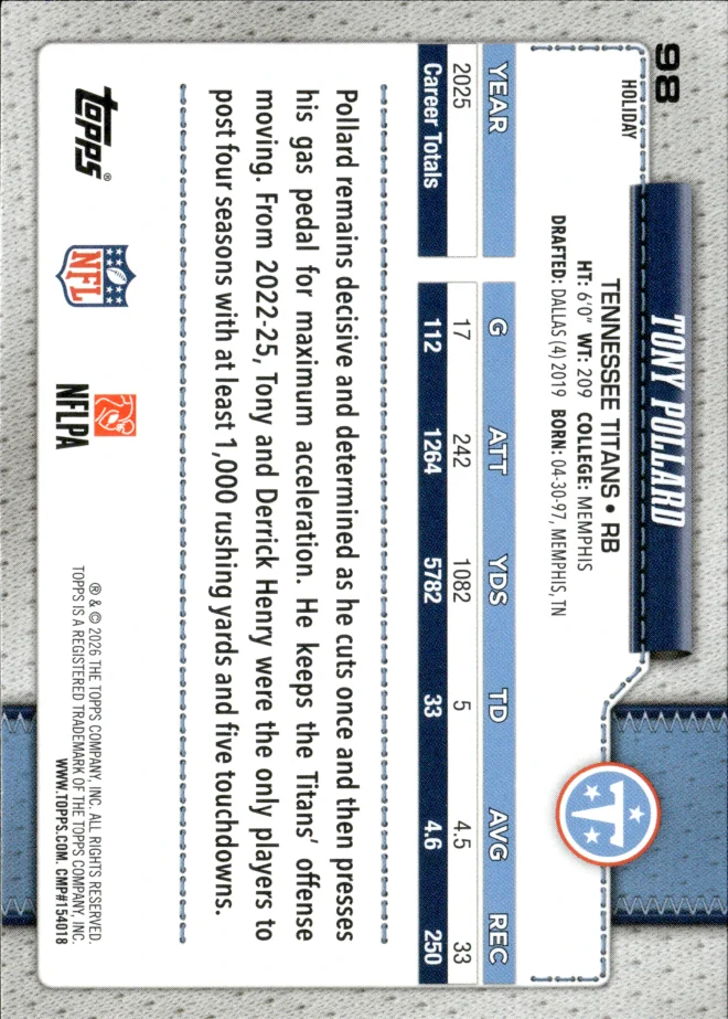 Tony Pollard card back