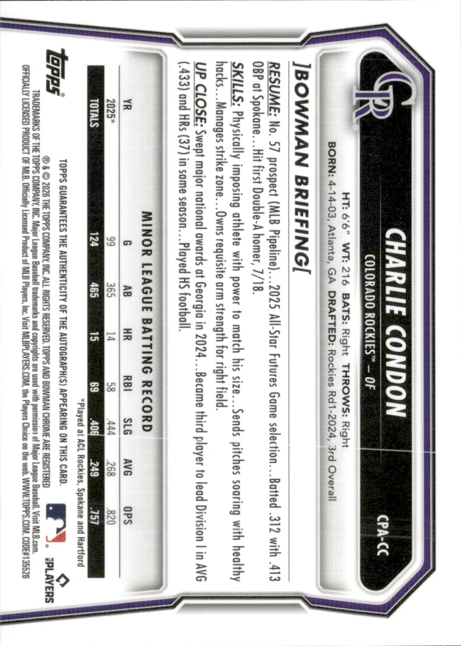 Charlie Condon card back