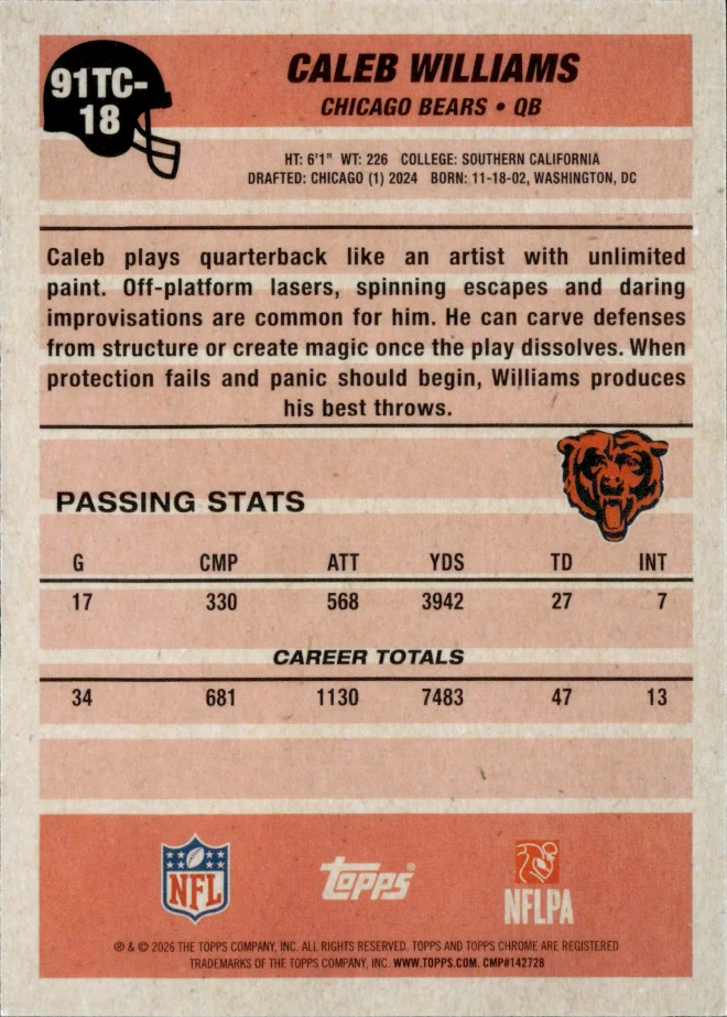 Caleb Williams card back
