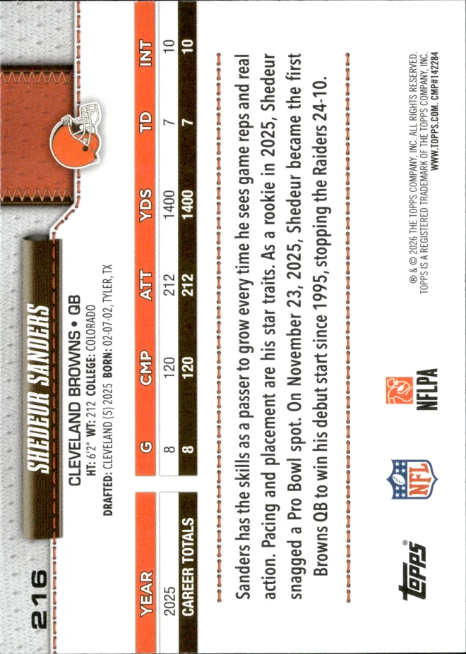 Shedeur Sanders card back