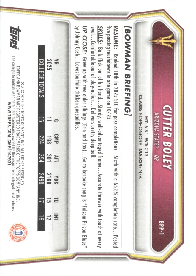 Cutter Boley card back