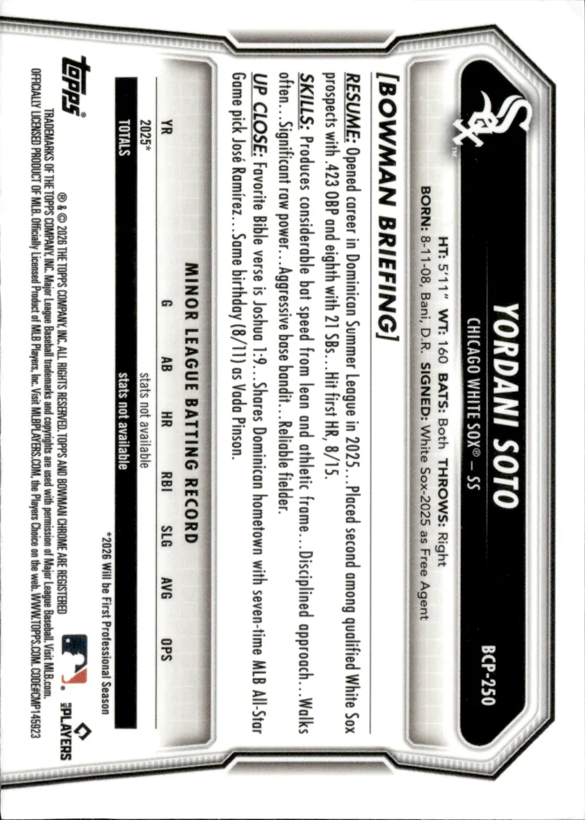 Yordani Soto card back