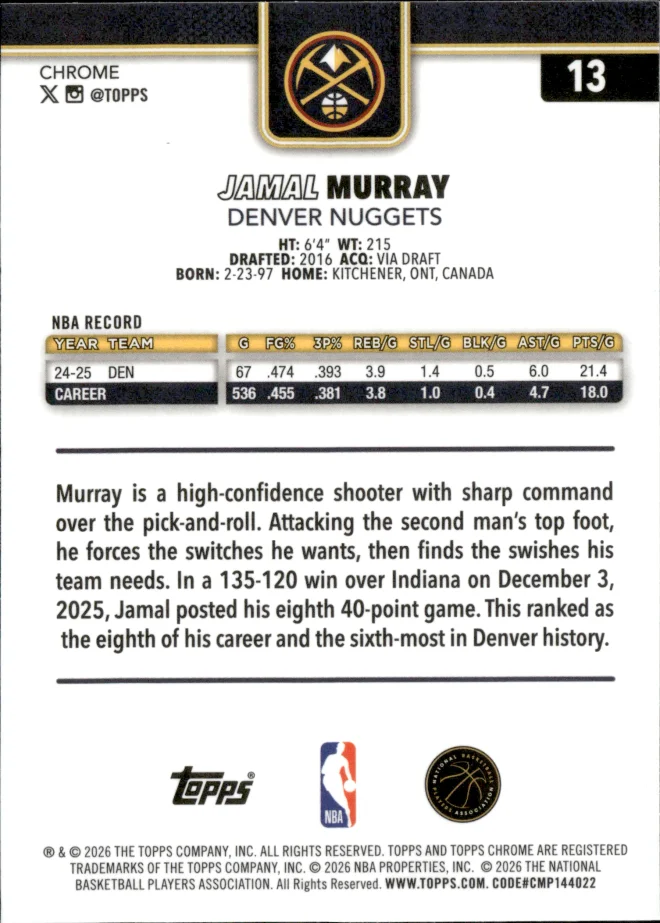 Jamal Murray card back