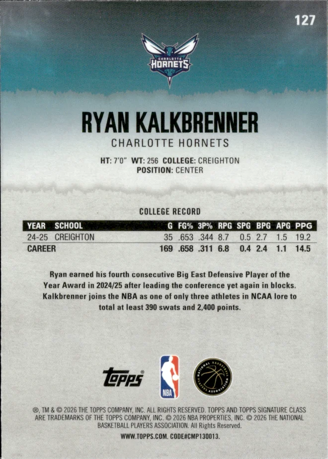 Ryan Kalkbrenner card back