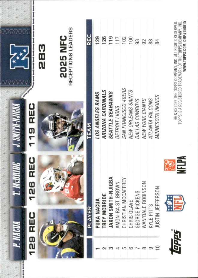 Puka Nacua / Trey McBride / Jaxon Smith-Njigba card back