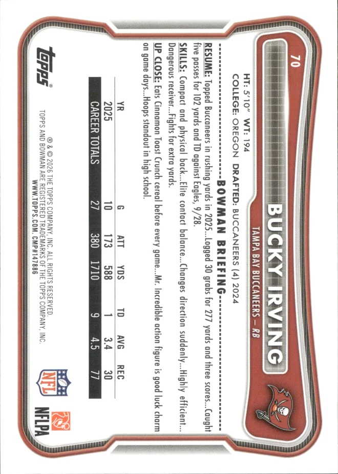 Bucky Irving card back