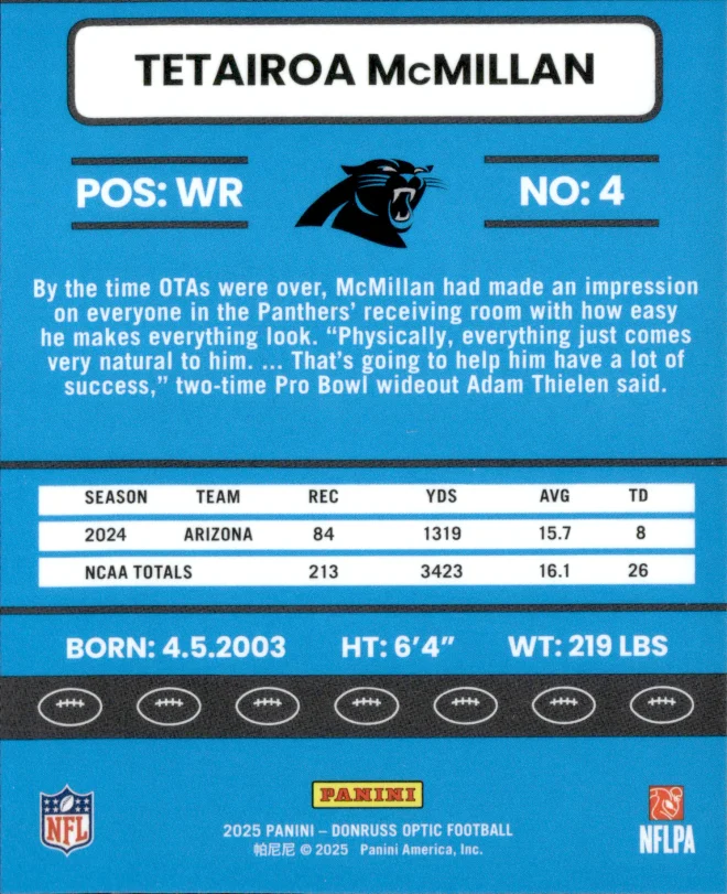 Tetairoa McMillan card back