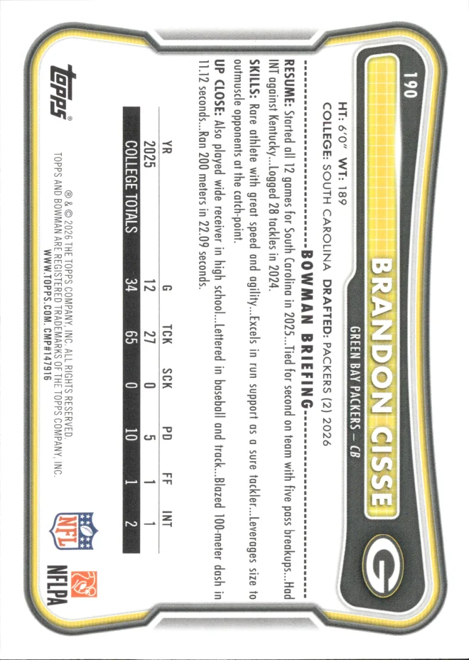 Brandon Cisse card back