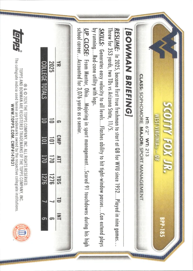 Scotty Fox Jr. card back