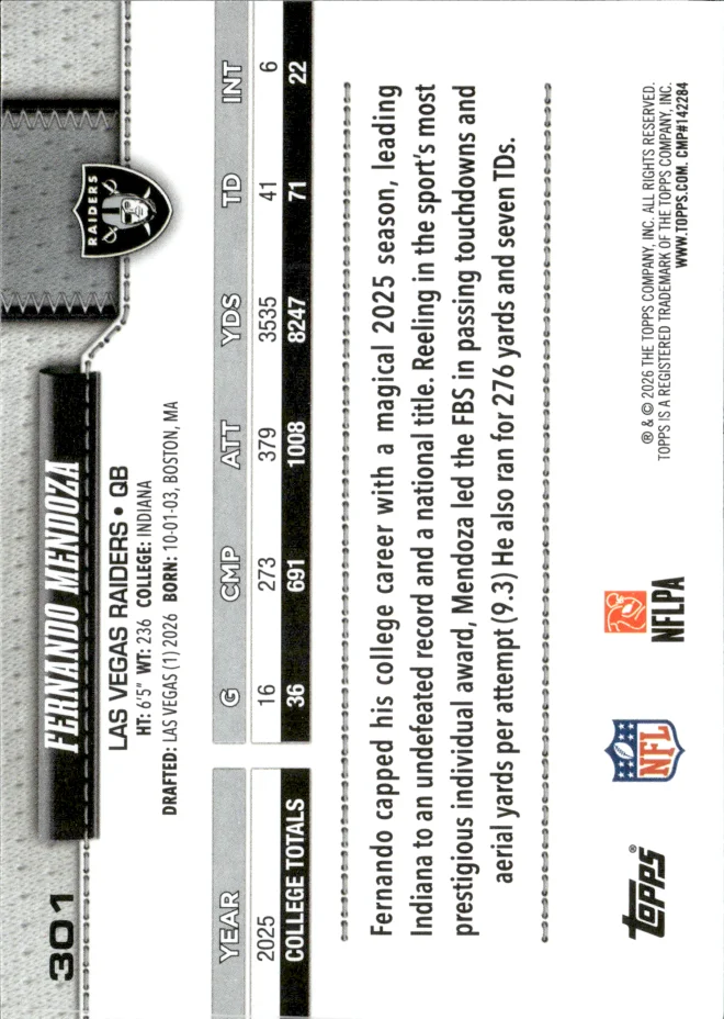 Fernando Mendoza card back