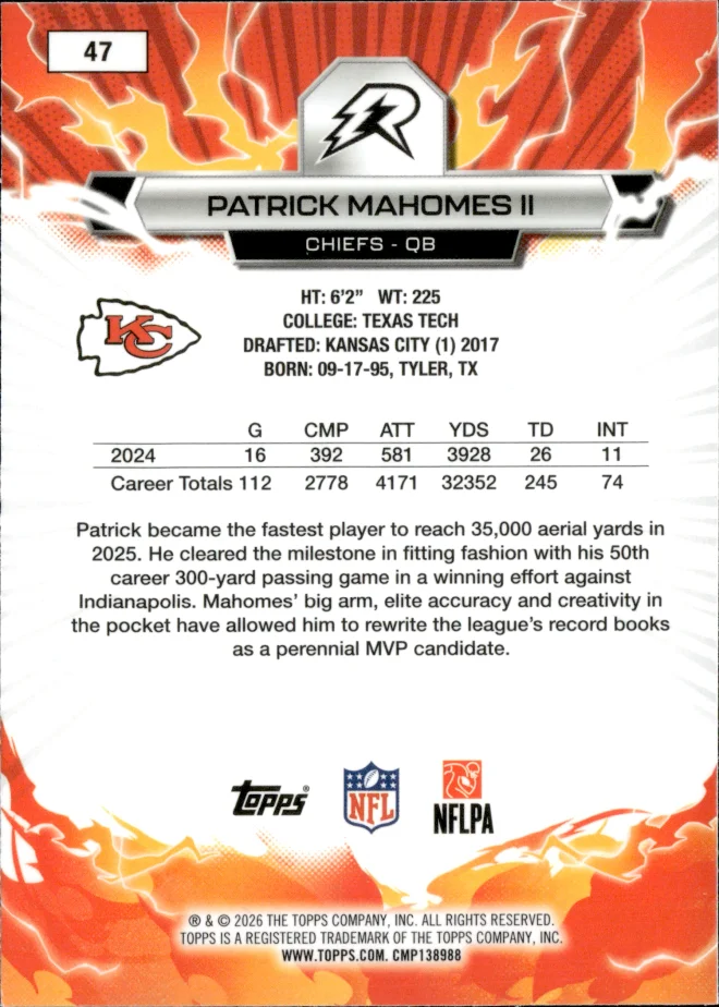 Patrick Mahomes II card back