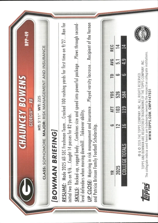 Chauncey Bowens card back