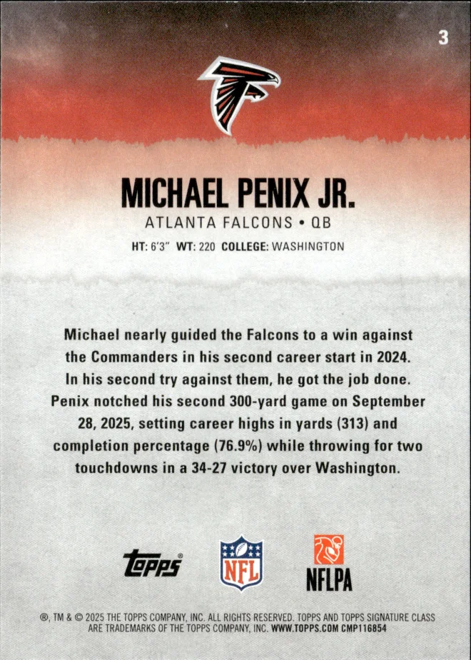 Michael Penix Jr. card back