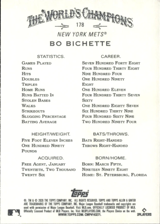 Bo Bichette card back