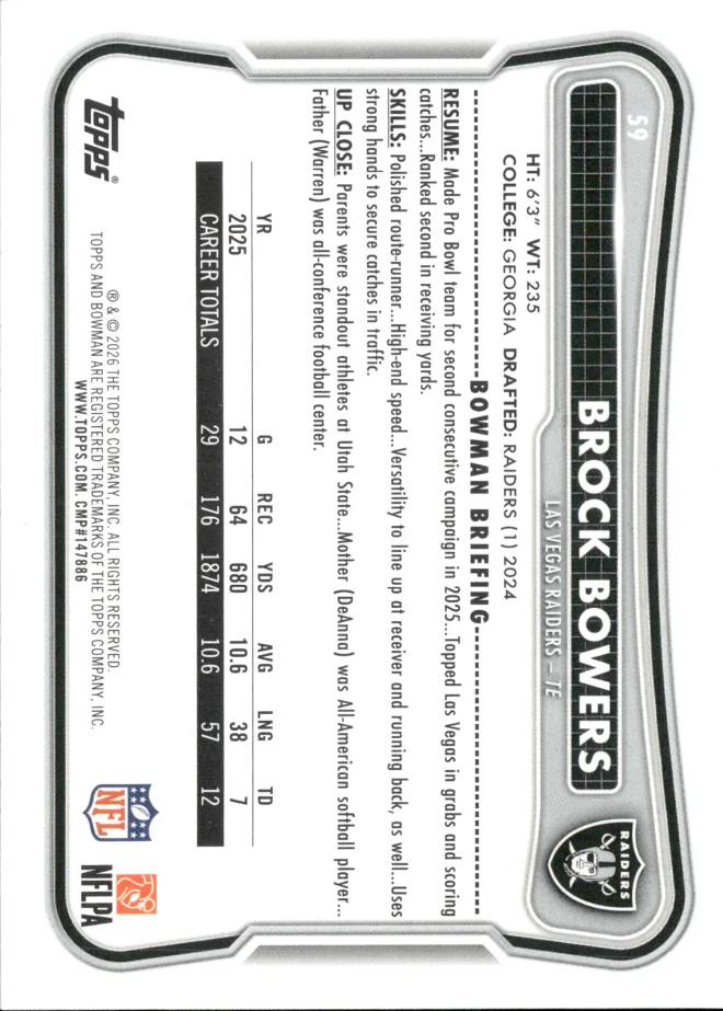 Brock Bowers card back