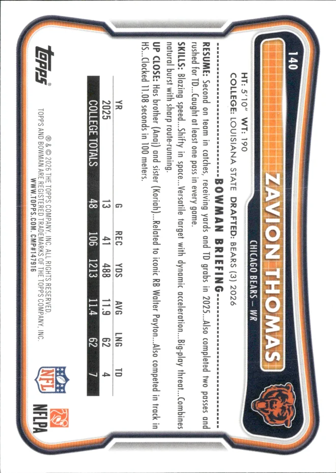 Zavion Thomas card back