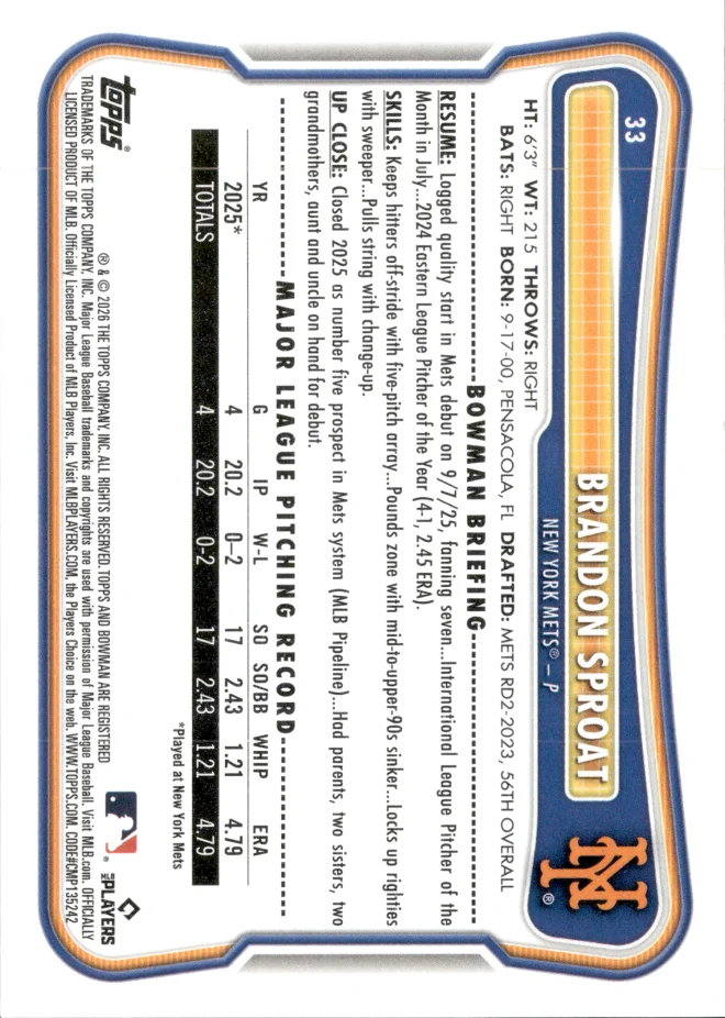 Brandon Sproat card back