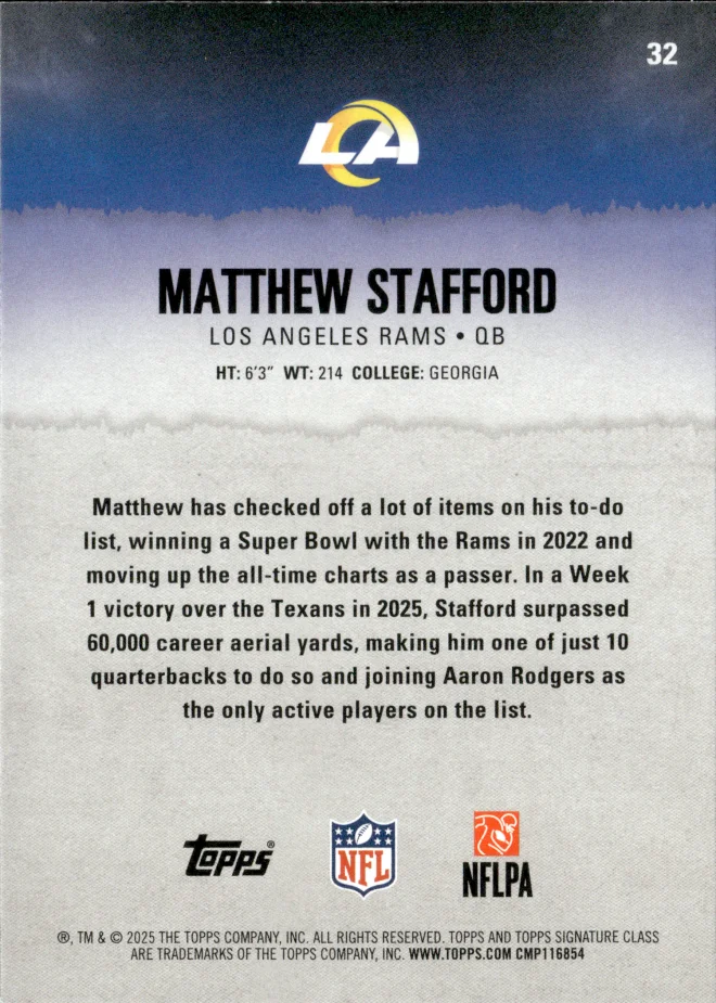 Matthew Stafford card back