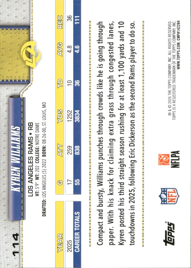 Kyren Williams card back